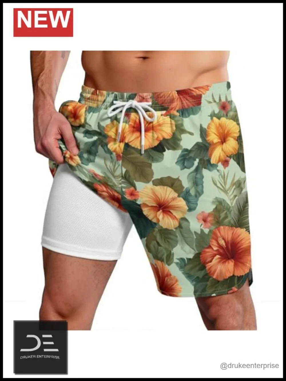 Men's Double-Layer Pattern Swim Trunks Quick-Drying Surf Shorts